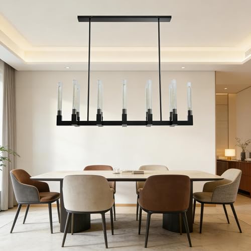 67 Inch Black Candle Rectangular Chandelier