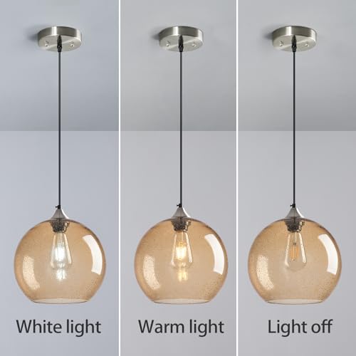 Light Brown Glass Pendant Lights Kitchen Island Globe Pendant Light Fixtures Modern Pendant Lighting for Bedroom Living Dining Room Light Fixture (2 Count)