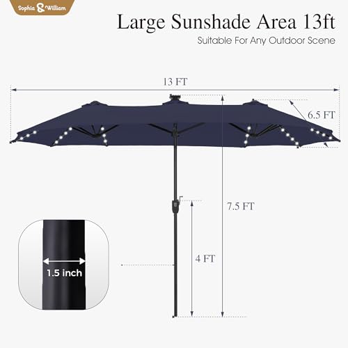 13ft Outdoor Patio Umbrella with Solar Lights