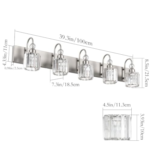 Crystal Bathroom Vanity Light Brushed Nickel Modern 5 Light Bathroom Wall Lighting Fixtures Over Mirror