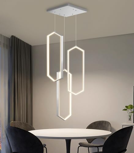 3 Rings Dimmable Pendant Lighting Adjust LED Chandelier Ceiling Light Fixtures for Kitchen Island Dining Room Living Room Bedroom Silver