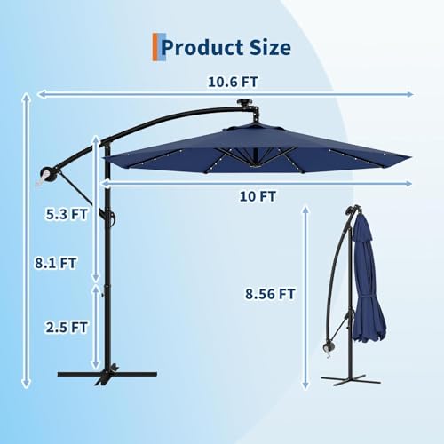 10FT Solar Lights Offset Patio Umbrella with Cross Base