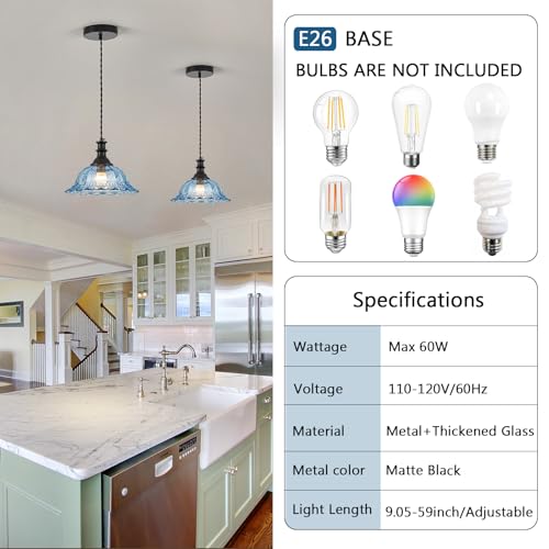 Blue Glass Pendant Lights Modern Pendant Lighting Fixtures 11.8 in Hanging Lamp for Kitchen Island Bedroom Dining Room Coffee Shop Hallway Hotel Living Room