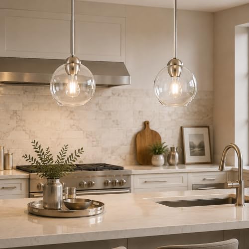 2 Pack Brushed Nickel Pendant Light Fixtures (2 Count)