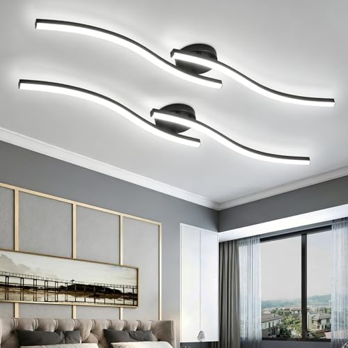 39.37Inch Linear Ceiling Light 6000K Black Modern Ceiling Light Fixture 28W Long Flush Mount Ceiling Lamp for Hallway (2 Count)