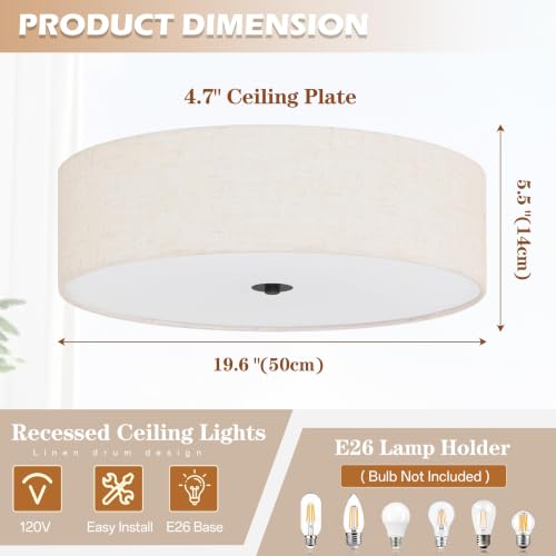 20" Modern Fabric Ceiling Light Black Classic Drum Light Fixture 5