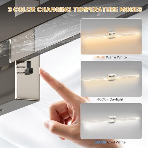 48 Inch Nickel Vanity Light Bar Over Mirror Marble Acrylic 3CCT