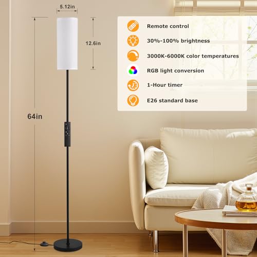 64'' Floor Lamps for Living Room with Remote Control and RGB + Stepless Dimmable Colors Temperature & Brightness