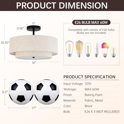 16" Semi Flush Mount Ceiling Light