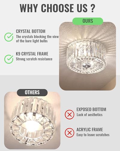 11.87 Inch Round Chrome Crystal Flush Mount Ceiling Light Fixture