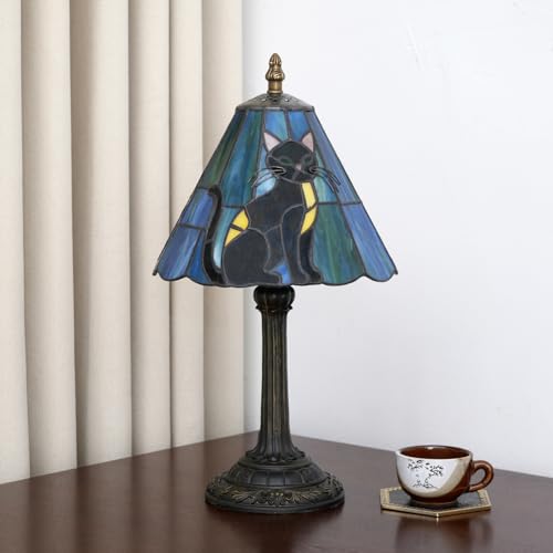 Tiffany Style Stained Glass Table Lamp Black Cat Small Table Lamp Bedroom Bedside Lamp Living Room Dining Room Office Decoration Desk Lamp Home Decoration Halloween Christmas Gift