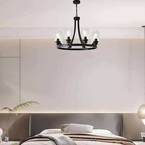 Black Wagon Wheel Chandelier 8 Lights