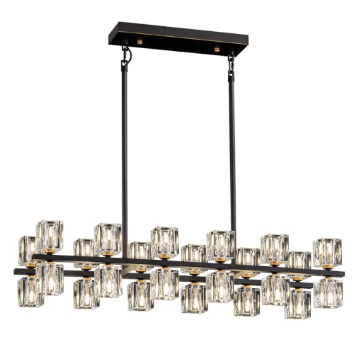 24 Light Linear Crystal Chandelier for Dining Room Kitchen Island 36inch