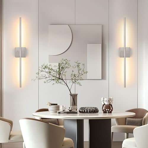36 Inch Sand Nickel Battery Operated Wall Sconces Set of 2 with Remote (2 Count)