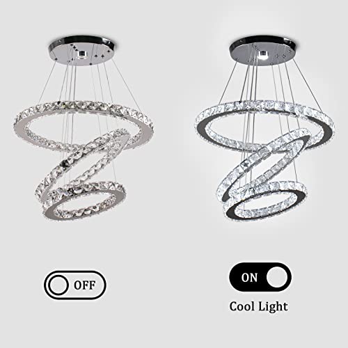 3 Ring Crystal Chandelier Adjustable LED Pendant Cool White