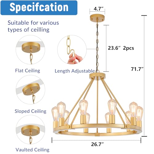 Gold Wagon Wheel Chandelier