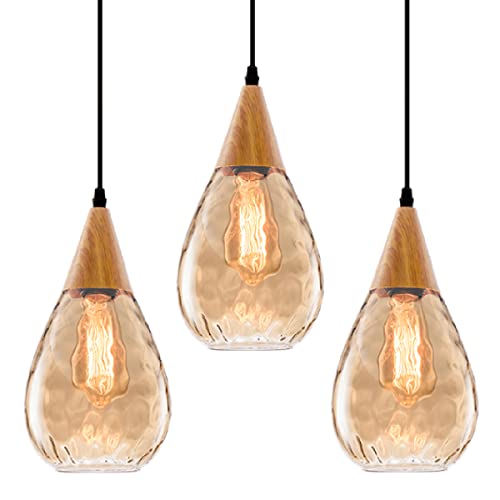 3 Packs Pendant Light with Teardrop Glass Adjustable Nylon Core (3 Count)
