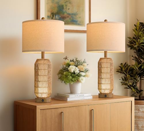 25" Table Lamps Set of 2 with Night Light (2 Count)