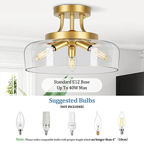 3 Light Gold Semi Flush Mount Light Fixture