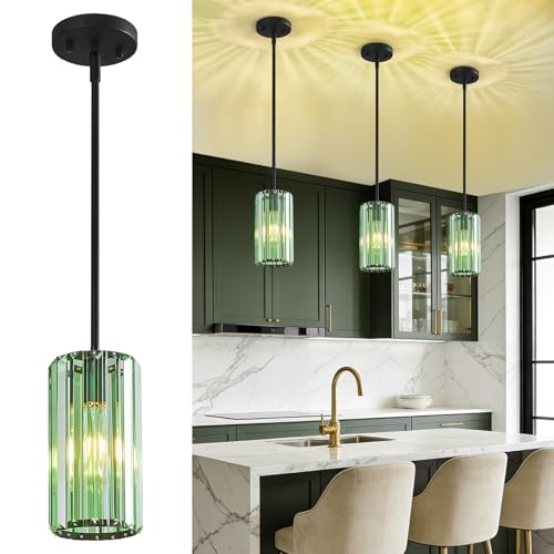 Modern Crystal Pendant Light Mini Light Green Chandeliers Adjustable Pendant Lights Fixture for Kitchen Island Dinning Room Corridor Bedroom (3 Count)