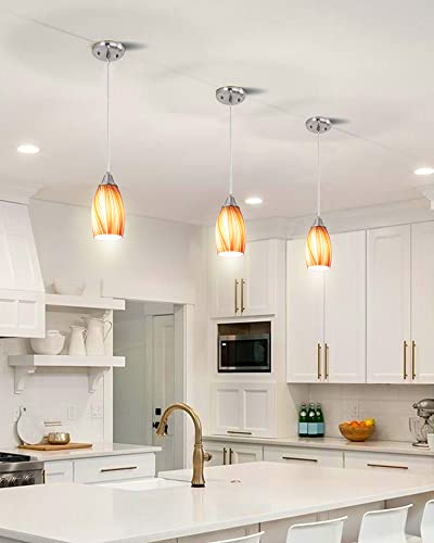 Art Glass Mini Pendant Lights for Kithen Island Blown Glass Pendant Lighting Shade with Brushed Nickel Finish 3Pack Hanging Pendant Light Kitchen Counter