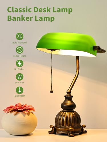 Retro Green Glass Bankers Desk Lamp