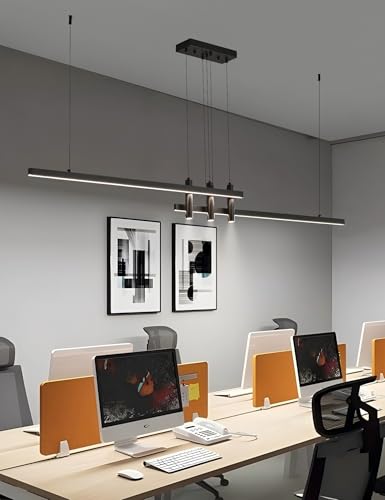 83" Modern Black Linear Pendant Lights Kitchen Island Lighting Minimalist Led Chandeliers Pool Table Light Dimmable Ceiling Hanging Light Fixture Dining Room with Remote Control