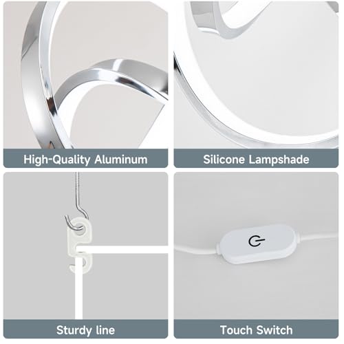 Modern LED Pendant Light Fixtures Pendant Lights Kitchen Island Lighting Adjustable Height Chrome Hanging Lamp for Dining Room Bedroom Living Room