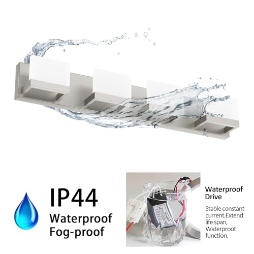 Brushed Nickel Modern Vanity Light Fixtures 4 Lights LED Bathroom Lights Up and Down Bathroom Wall Lighting Over Mirror