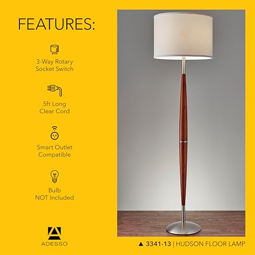 Floor Lamp Maple Wood & Satin Steel