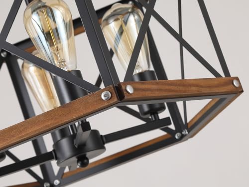 4 Light Large Rustic Farmhouse Plug in Pendant Light Fixture with Adjustable Chain