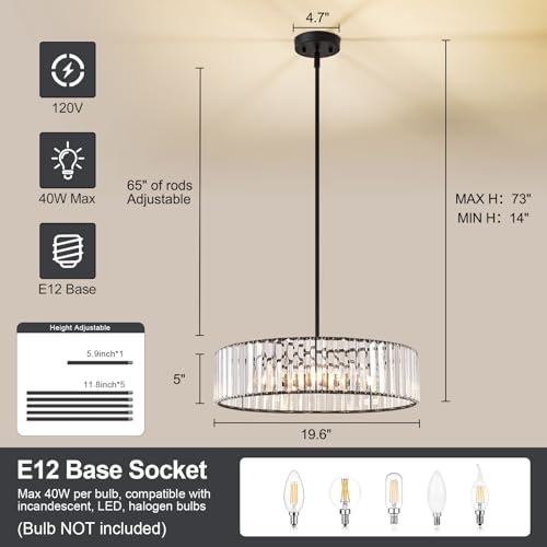 Crystal Blcak Semi Flush Ceiling Light 19.68 Inch