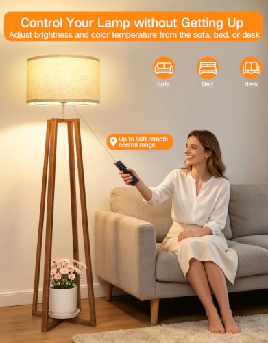 62" Mid Century Modern Vintage Lamps with Remote Control (Amber Walnut)