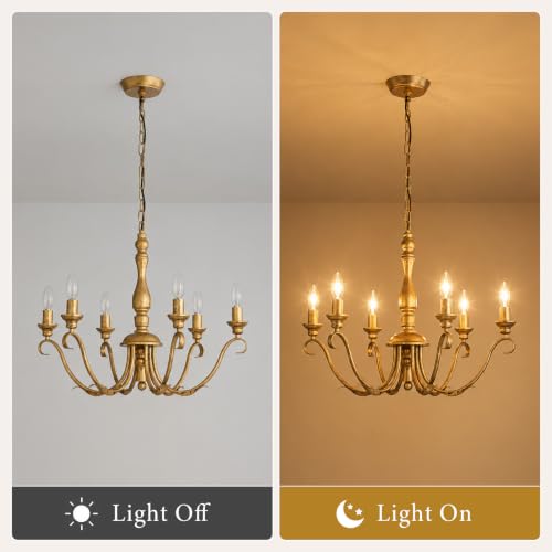 Farmhouse Vintage Antique Brass Chandelier (Distressed Gold)