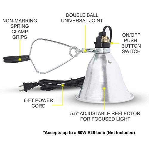 E26 Clamp Light Socket with 5.5 Inch Aluminum Reflector