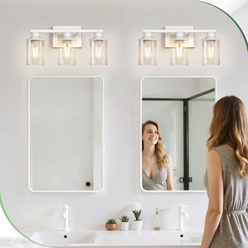 17 Inch 3 Light Vintage Ivory Bathroom Vanity Light