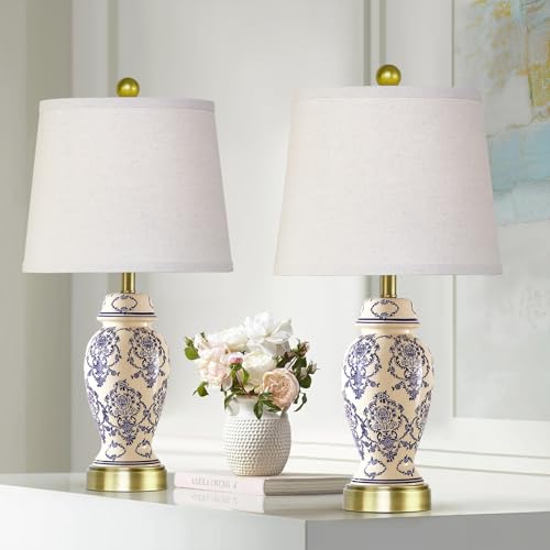 Chinoiserie Ceramic Small Table Lamps Set of 2 for Living Room Bedroom Bedside (2 Count)
