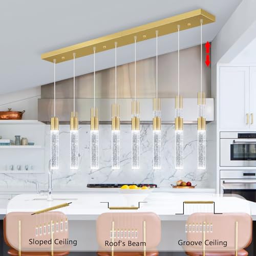 8 Lights Modern Crystal Chandeliers for Kitchen Island Pendants Lighting Fixture for Dining Room LED Ceiling Light for Hallway Foyer 6000K Sliver