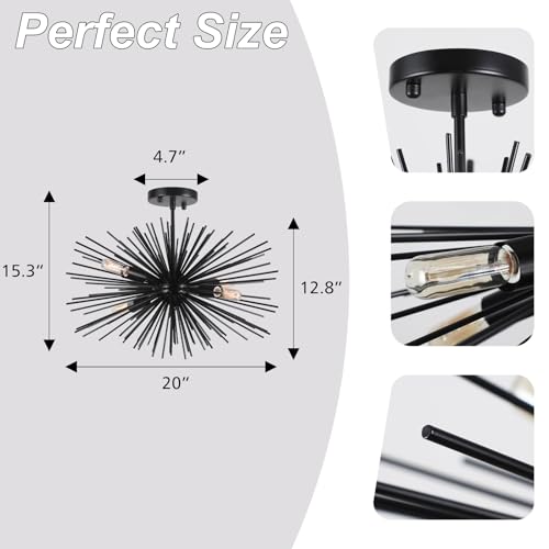 20in 4 Lights Black Sputnik Ceiling Light Fixtures Over Table