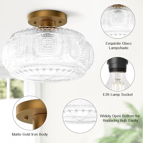 11 Inch Globe Glass Semi Flush Mount Ceiling Light Fixture