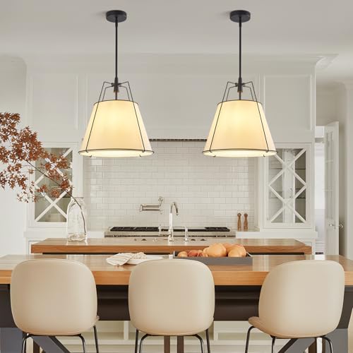 Modern Pendant Light Fixtures with 16" White Linen Fabric Shade