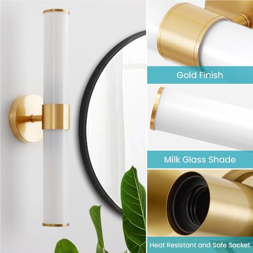 Hardwired Gold Bathroom Vanity Light Milk Glass Wall Sconce