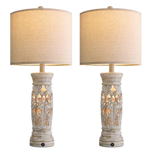 27.25”Farmhouse Table Lamps Set of 2 with Night Light (2 Count)