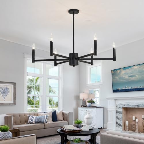 6 Light Candle Chandeliers Modern Black Farmhouse Ceiling Light Fixture Industrial Pendant Lighting for Dining Room Living Room Bedroom Kitchen Island Foyer