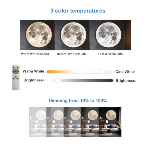 Dimmable Moon Wall Sconce Plug in Modern LED Wall Light (12 inch)