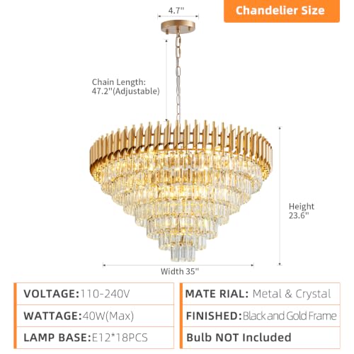 Modern Crystal Chandelier 7 Tiers Gold 35" Round 18 (19 Count)