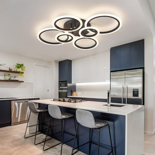6 Rings Black Modern LED Ceiling Light Fixture