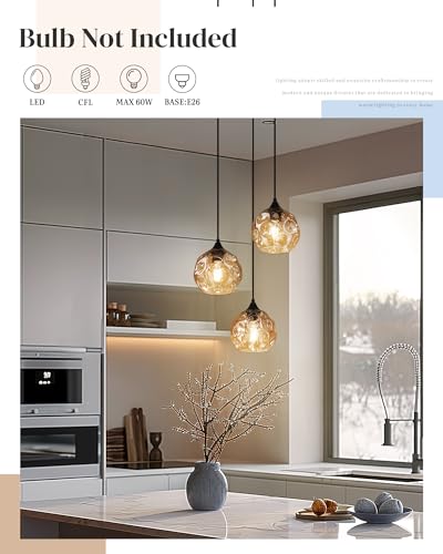 3 Light Cluster Pendant Lamp with Hammered Glass