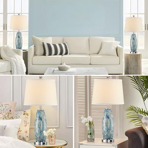 29" Tall Coastal Glass Table Lamps Set of 2 for Bedroom Living Room (2 Count)