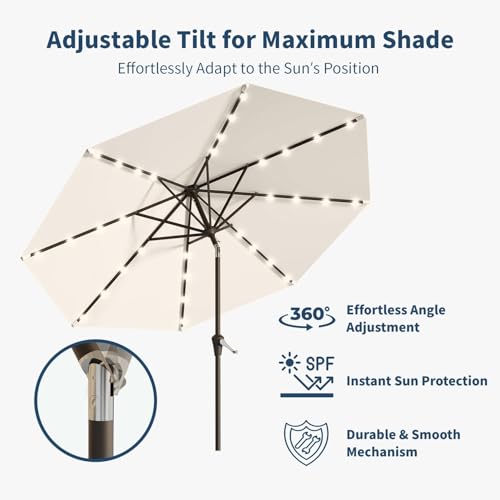 10FT Solar Umbrella 32 LED Lighted Patio Umbrella Table Market Umbrella w